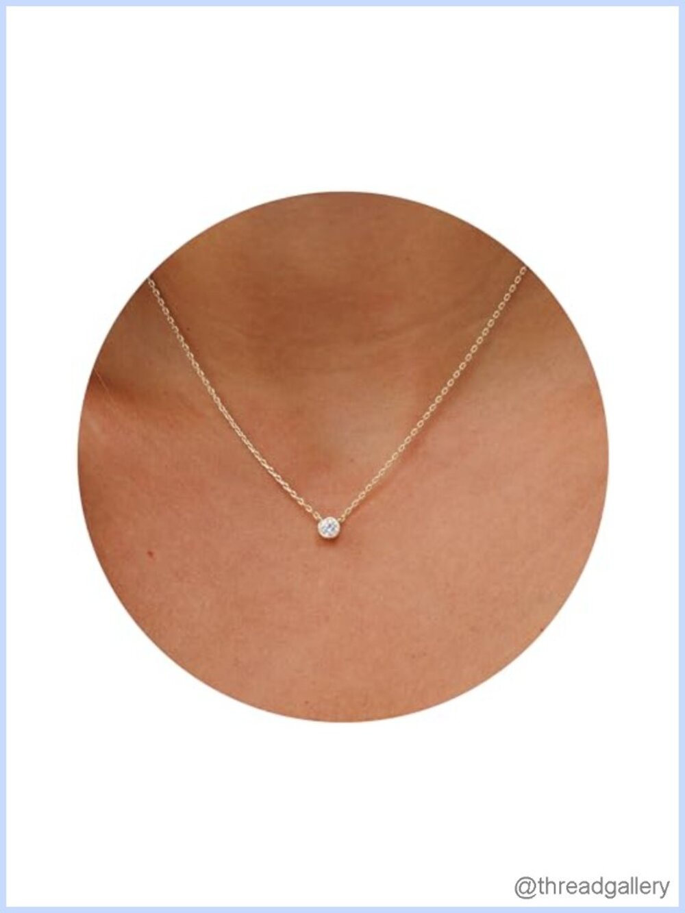 Gold Plated Silver Dainty CZ Solitaire Pendant Choker Necklace